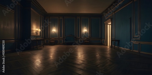 Empty elegant vintage room at night with copy space