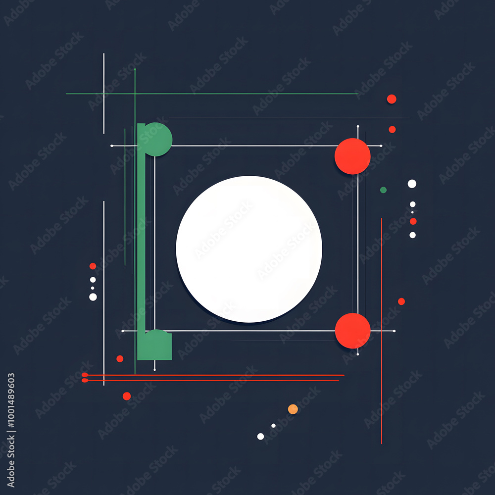 Obraz premium Abstract Circular Design with Colorful Lines and Dots on Dark Background