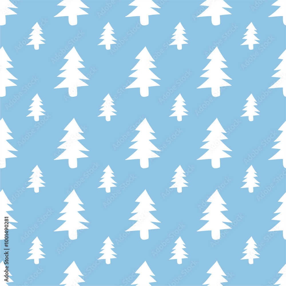 Obraz premium Seamless New Year and Christmas print pattern wallpaper background with decorative fir trees vector illustration winter minimalism picture