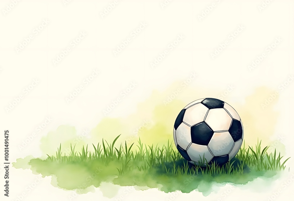 Fototapeta premium Football ball composition with soccer ball lying on the grass on the football field vector illustration