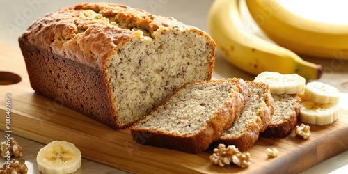 Sliced Banana Bread on Wooden Cutting Board