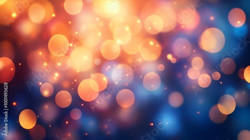 Abstract blue and orange bokeh background with soft, glowing lights.