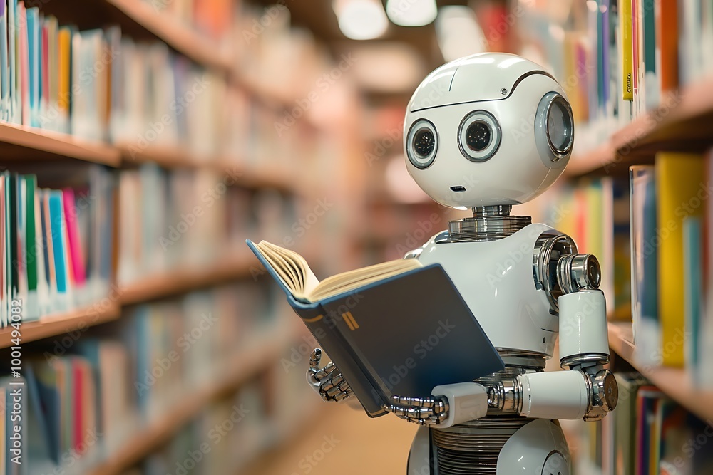 robot reading book robot reading book