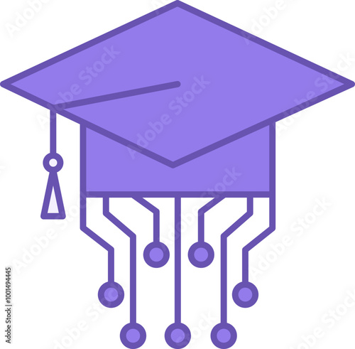 Colored Digital Education Icon. Vector Icon. Graduation Hat and Technology. Distance Learning, Online School, E-Learning