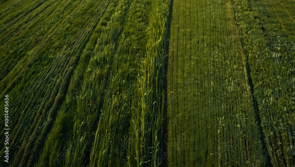 Aerial view of green wheat field with abstract patterns. Aerial view of green wheat field with abstract patterns.