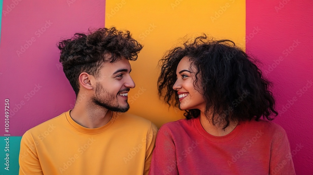 Joyful Couple Against Colorful Background Joyful Couple Against Colorful Background