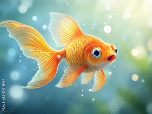 Colorful goldfish swimming in clear water