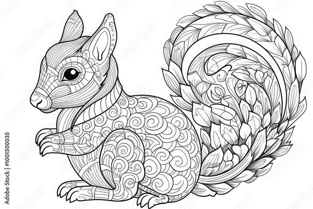 custom made wallpaper toronto digitalStylized squirrel illustration with a beautiful ornamental pattern for adult coloring book or art therapy, antistress activity.Zentangle style.
