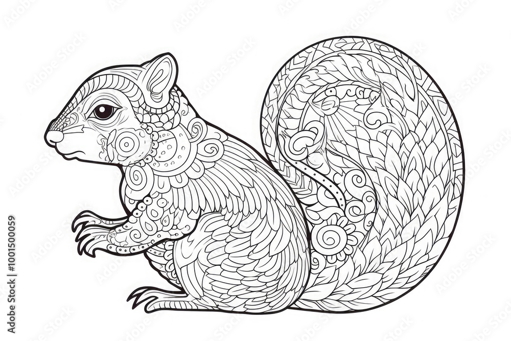 Stylized squirrel illustration with a beautiful ornamental pattern for adult coloring book or art therapy, antistress activity.Zentangle style. Stylized squirrel illustration with a beautiful ornamental pattern for adult coloring book or art therapy, antistress activity.Zentangle style.