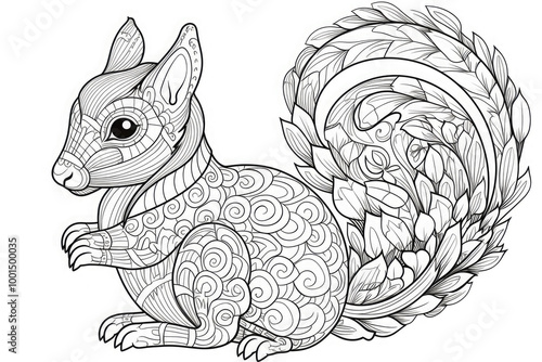 Wallpaper Mural Stylized squirrel illustration with a beautiful ornamental pattern for adult coloring book or art therapy, antistress activity.Zentangle style. Torontodigital.ca