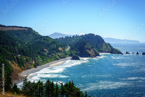 Looking down at Short Beach From Cape Meares on the Coast of Tillamook Oregon photo