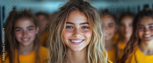 Portrait of a Young Woman with Long Blonde Hair and a Bright Smile