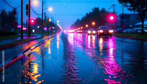 Enchanted Twilight Road Glimmering Under Rainy Skies