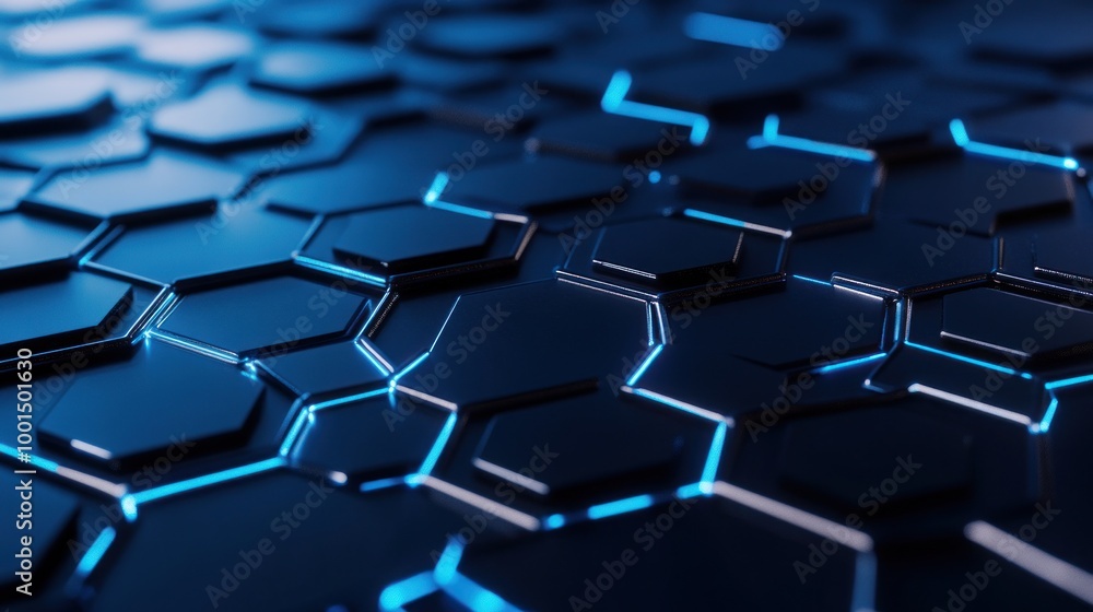 Fototapeta premium Abstract Hexagon Pattern with Blue Light