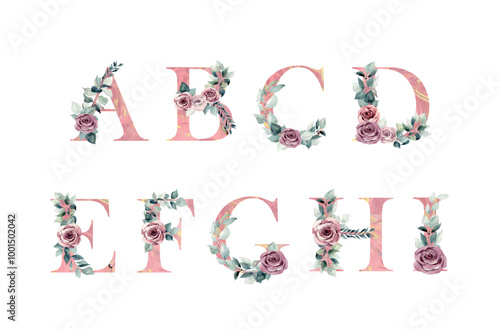 Watercolor floral alphabet.