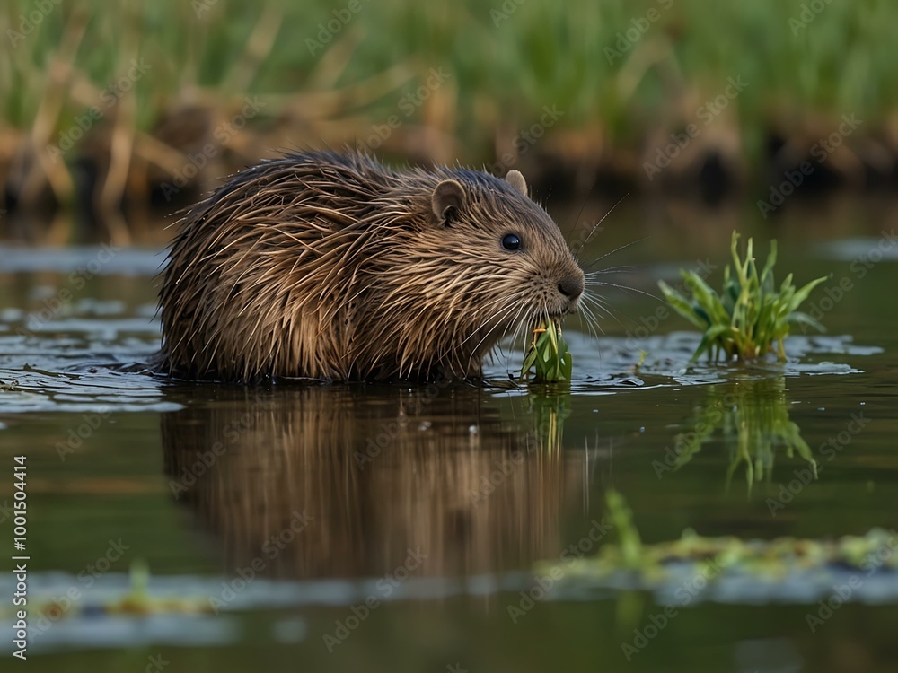 Another muskrat feeding on plants. Another muskrat feeding on plants.