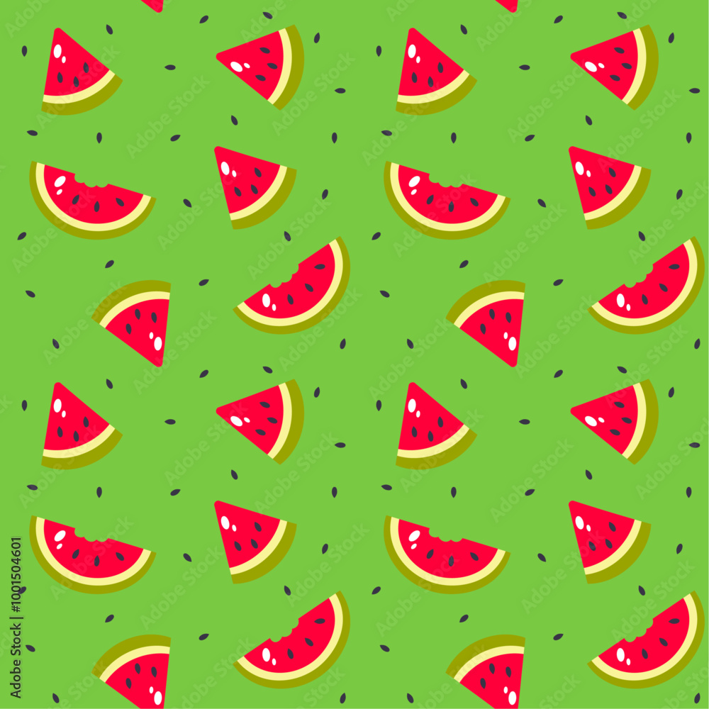 Seamless pattern with watermelon slices on a green background. Seamless pattern with watermelon slices on a green background.