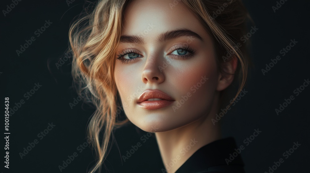 A high-resolution portrait of a woman with elegant makeup and styled hair, exuding confidence and beauty in a professional setting. A high-resolution portrait of a woman with elegant makeup and styled hair, exuding confidence and beauty in a professional setting.