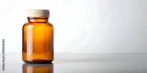 Medicine bottle on a solid white background with ample copy space for text