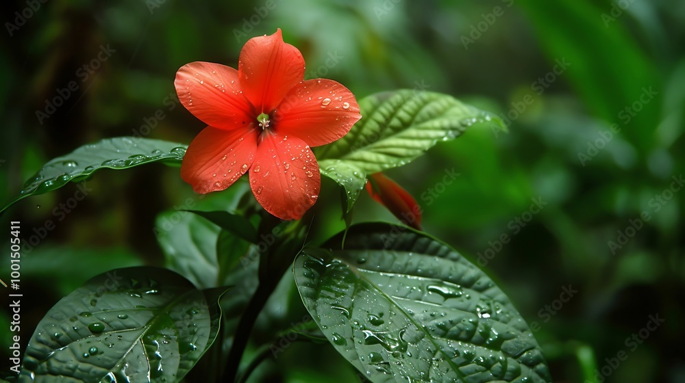 Dewey Impatiens flower in Costa Rica, blooming vibrantly in its natural habitat Dewey Impatiens flower in Costa Rica, blooming vibrantly in its natural habitat
