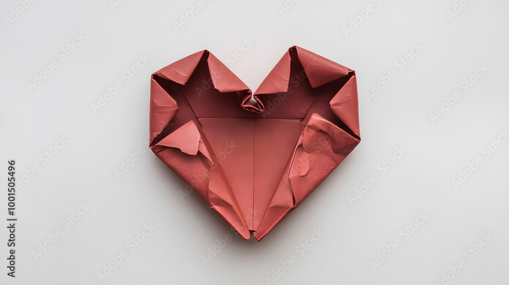 Obraz premium A folded paper heart, delicate folds, and plain background v2