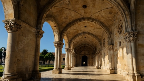 Archway of an old monastery, Jeronimos Monastery in Lisbon.