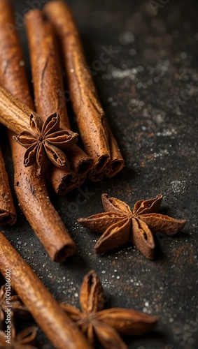 Aromatic Cinnamon Sticks and Anise Star on White