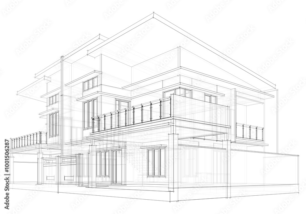 Architectural sketch of a building 3d rendering Architectural sketch of a building 3d rendering