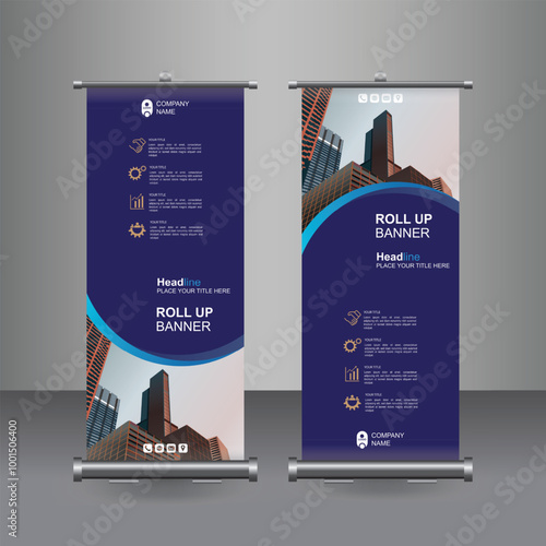 Vertical Business Roll Up  Banner Design, Signboard Advertising Brochure Flyer Template Vector X-banner and Street Business Flag of Convenience, Layout Background.