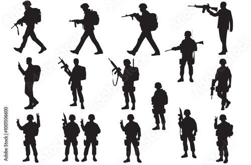 soldiers with guns and backpacks silhouette design template illustration Free2