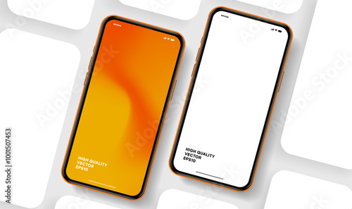 Realistic smartphone mockup. Mobile phone vector with isolated on white background. Device front view. 3D mobile phone with shadow. Realistic, high quality smart phone mockup for ui ux presentation.