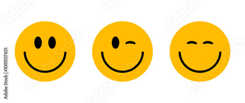 Set of smiley emote. Smiling face icon. Cute smile sign. Happy emotion symbol. Emoticon symbol sign. Vector illustration eps10