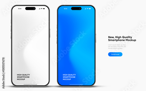 Realistic smartphone mockup. Mobile phone vector with isolated on white background. Device front view. 3D mobile phone with shadow. Realistic, high quality smart phone mockup for ui ux presentation.