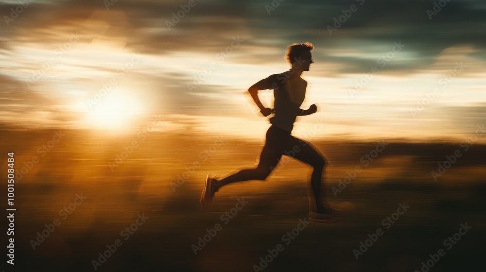 High-detailed photograph of a runner at dawn, with a focus on the detailed interplay of light and movement High-detailed photograph of a runner at dawn, with a focus on the detailed interplay of light and movement