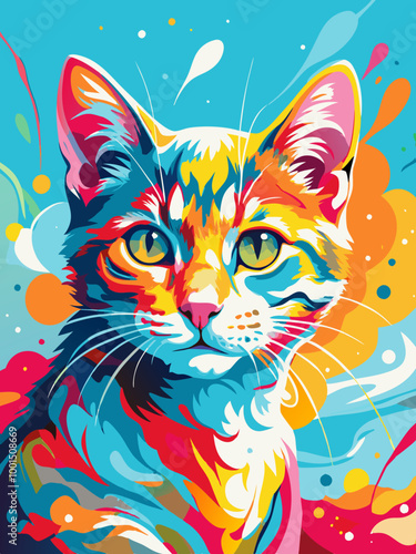 Colorful Abstract Cat Illustration: Vibrant, Artistic Feline Portrait