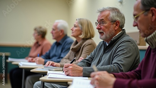 Group of seniors attentively participating in class