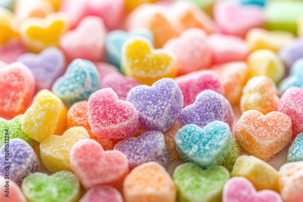 Colorful candy hearts with sugar coating close-up Colorful candy hearts with sugar coating close-up