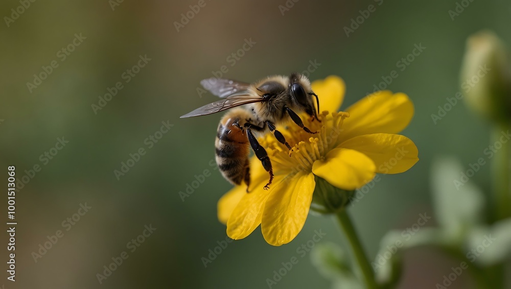 Bee on a small yellow flower. Bee on a small yellow flower.