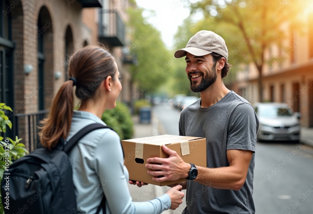 Delivery Service in Urban Setting: A Man and Woman Interacting Delivery Service in Urban Setting: A Man and Woman Interacting
