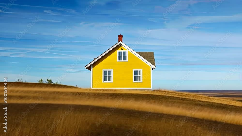 Isolated yellow house on scenic rural landscape Isolated yellow house on scenic rural landscape