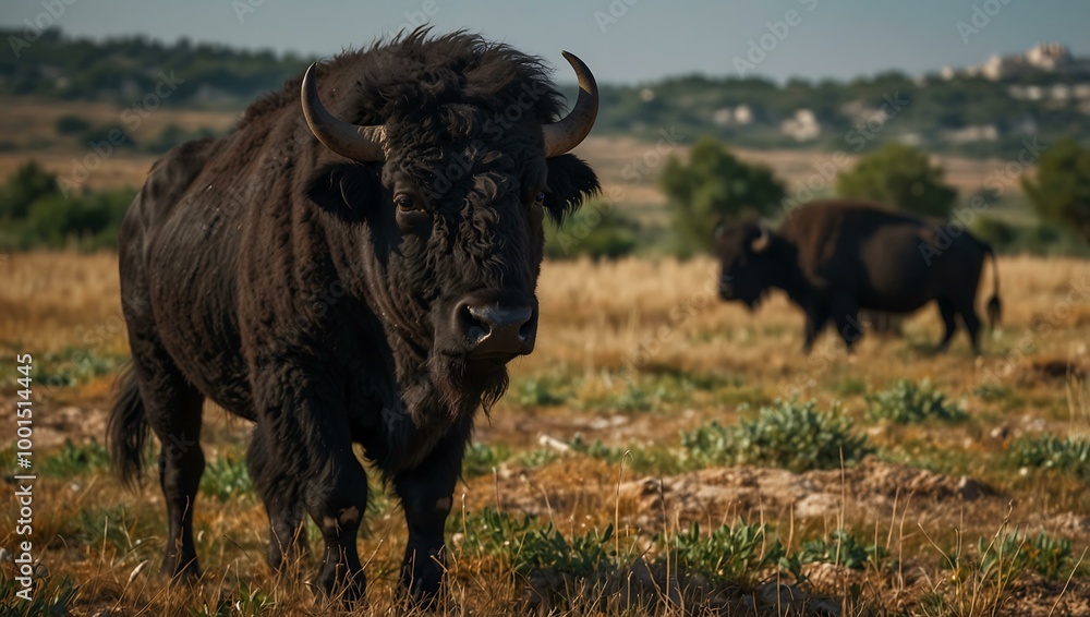Black buffalo in Fasano, Apulia, Italy. Black buffalo in Fasano, Apulia, Italy.