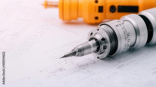 Engineering sketch of a multi-axis CNC machine, Engineering Drawing, Precision Manufacturing photo