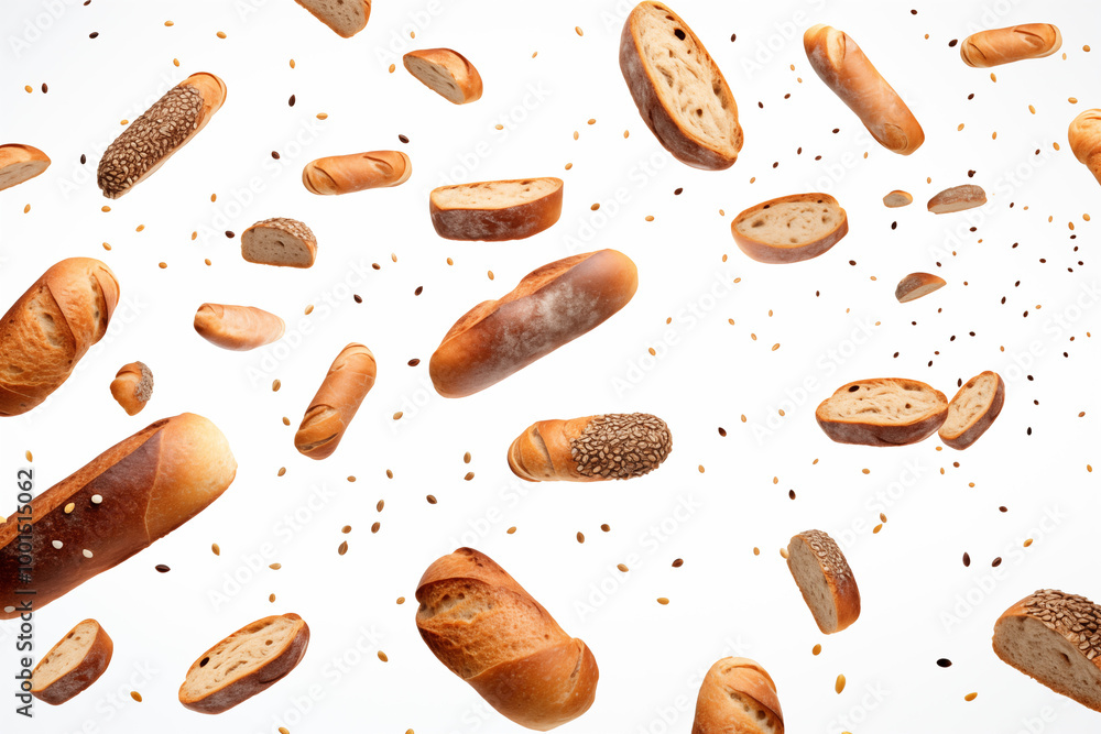Bread rusks Flying in the air for design Background Bread rusks Flying in the air for design Background