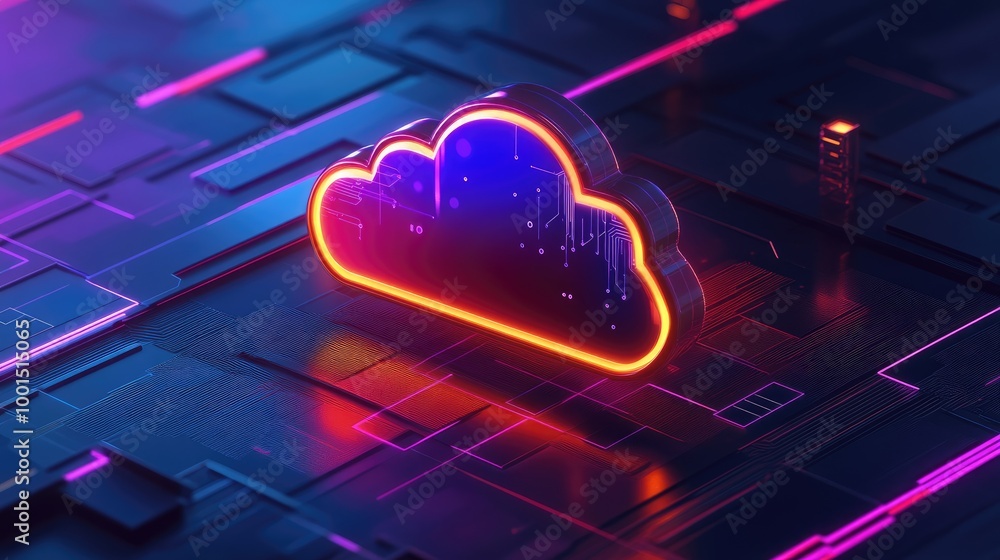 Sleek digital network design with a glowing cloud logo, representing advanced cloud computing and interconnected systems Sleek digital network design with a glowing cloud logo, representing advanced cloud computing and interconnected systems