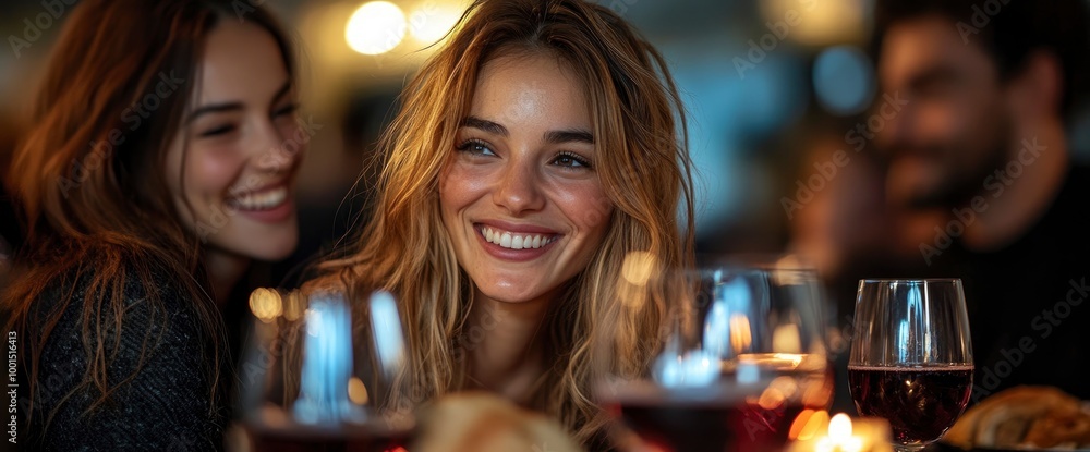 Happy Women Enjoying Wine Together at a Restaurant Happy Women Enjoying Wine Together at a Restaurant