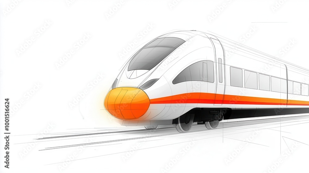 Naklejka premium Concept art of a high-speed train design with aerodynamic features, Engineering Drawing, Transport Engineering