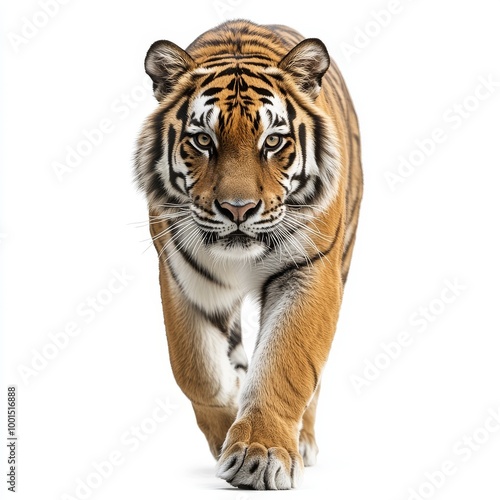 The full length of a beautiful tiger on a white background. Wild animal predator on a white background. image image.