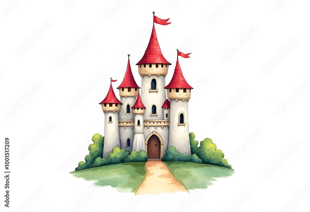 Obraz premium Castle, fortress, tower isolated on white background. Watercolor. Illustration. Template. Clip art 