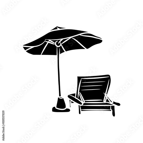 Silhouette of a chair and umbrella shading the beach, Traveling Silhouette