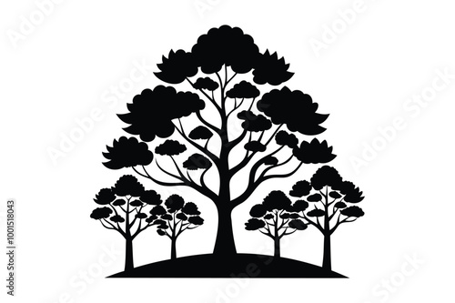 silhouette of japanese trees vector Transparent White Background